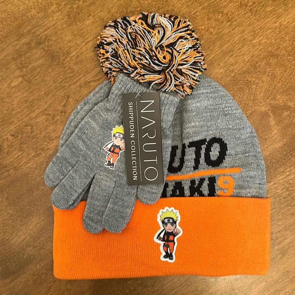 Bioworld kids youth Naruto beanie and glove set
